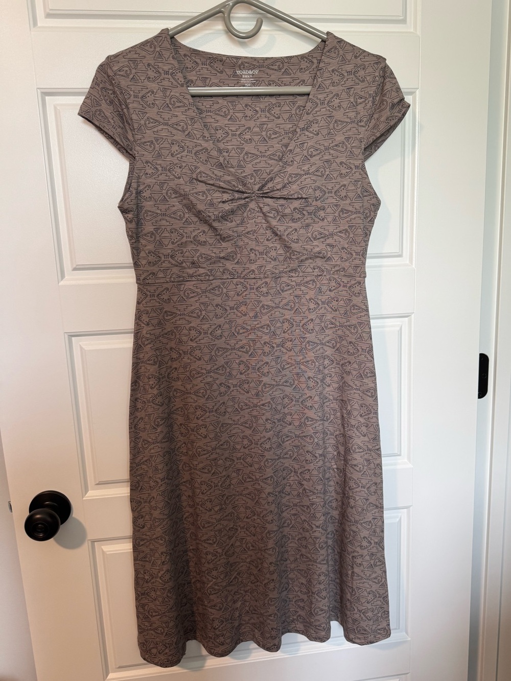 Toad&Co Rosemarie Cap Sleeve Dress, Taupe Geometric Print, Size Small